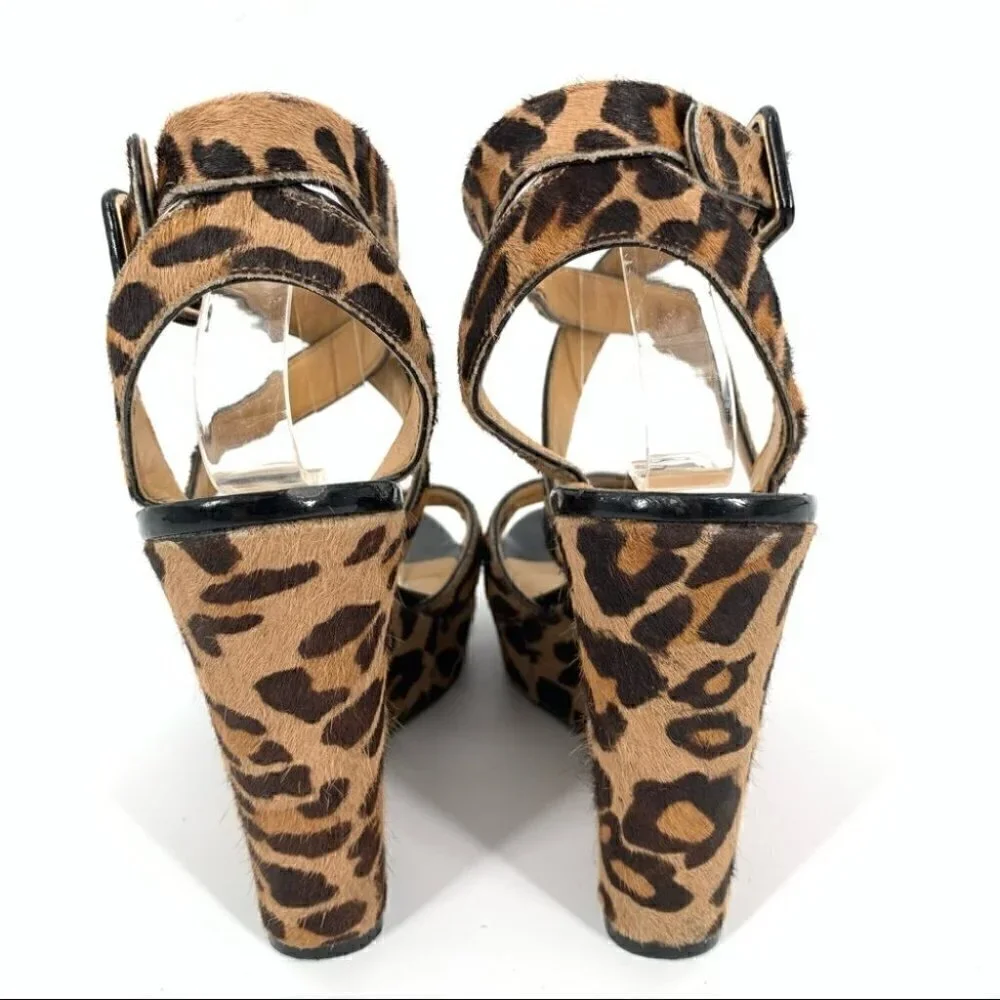 Nine West heels fannyr size 8 Cheetah print calf hair platform strappy wedges
